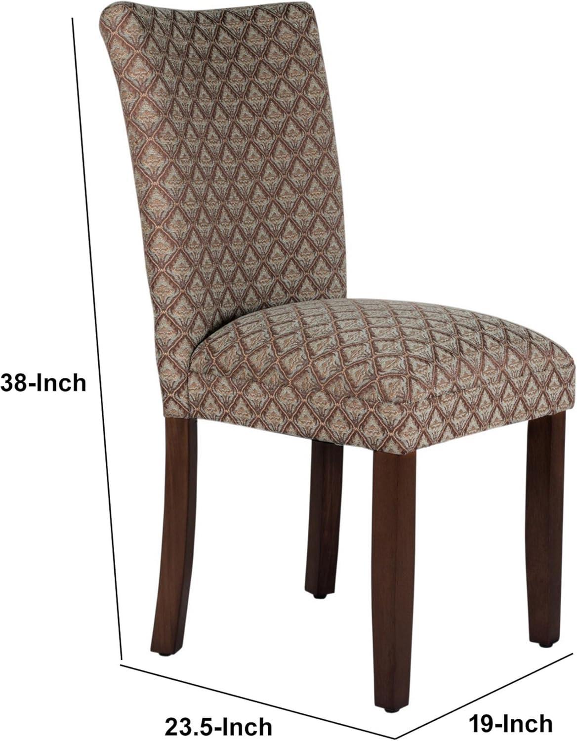 Parsons Dining Chair Blue/Brown Damask - HomePop: Cherry Wood Finish, Accent Armless Chair
