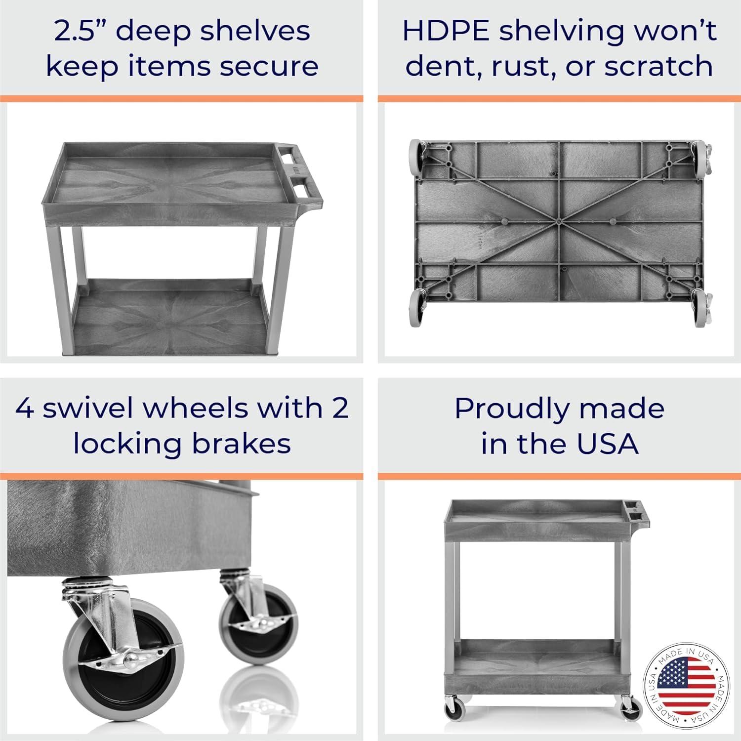 Gray Heavy Duty 2-Shelf Utility Cart with Swivel Casters