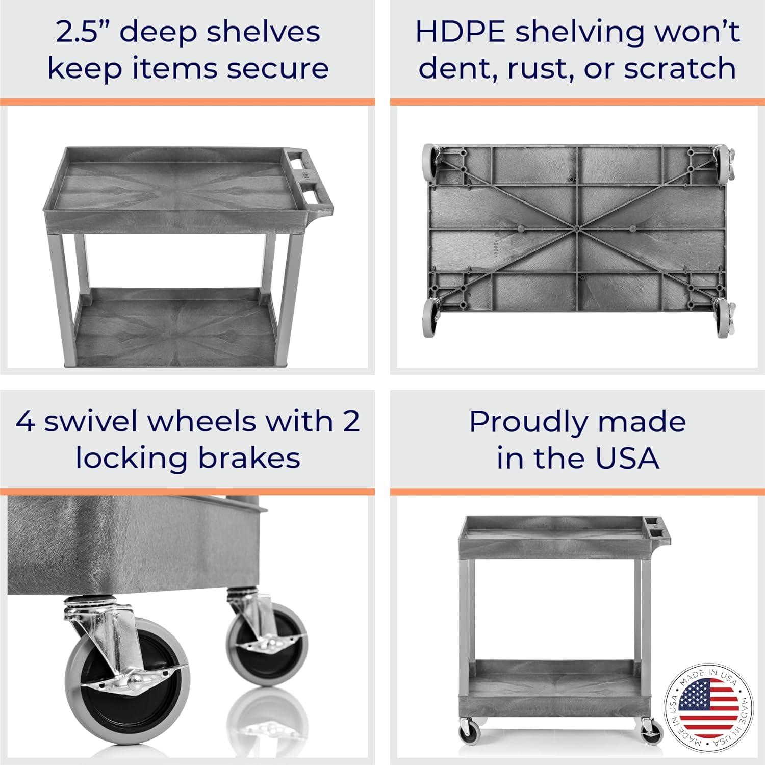 Gray Heavy Duty 2-Shelf Utility Cart with Swivel Casters