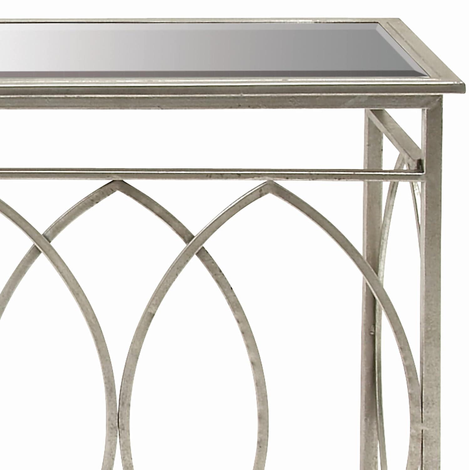 Mercer41 Metal Geometric Living Room Console Table with Mirrored Glass Top