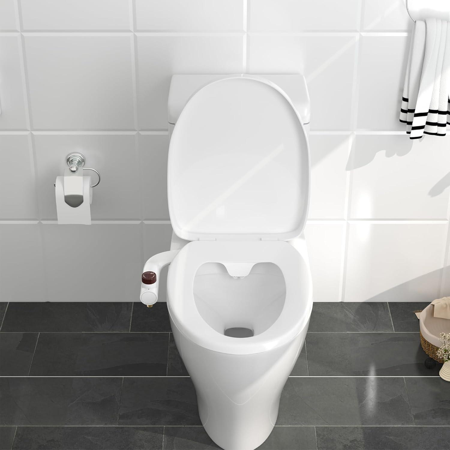 Bio Bidet Essential Bidet Toilet Attachment in White with Dual Nozzle, Fresh Water Spray, Non Electric, Easy to Install, Brass Inlet and Internal Valve,