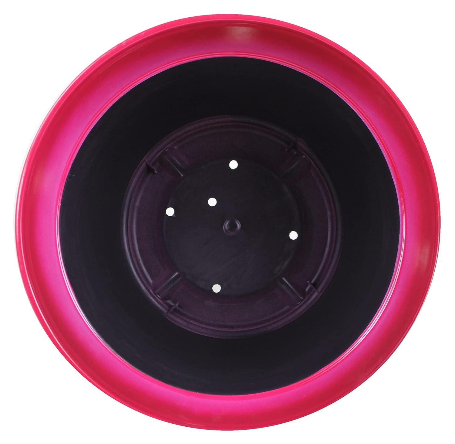 Garden Elements Indoor/Outdoor Glazed Brushed Happy Plastic Planter, Large, Bright Pink, 15"