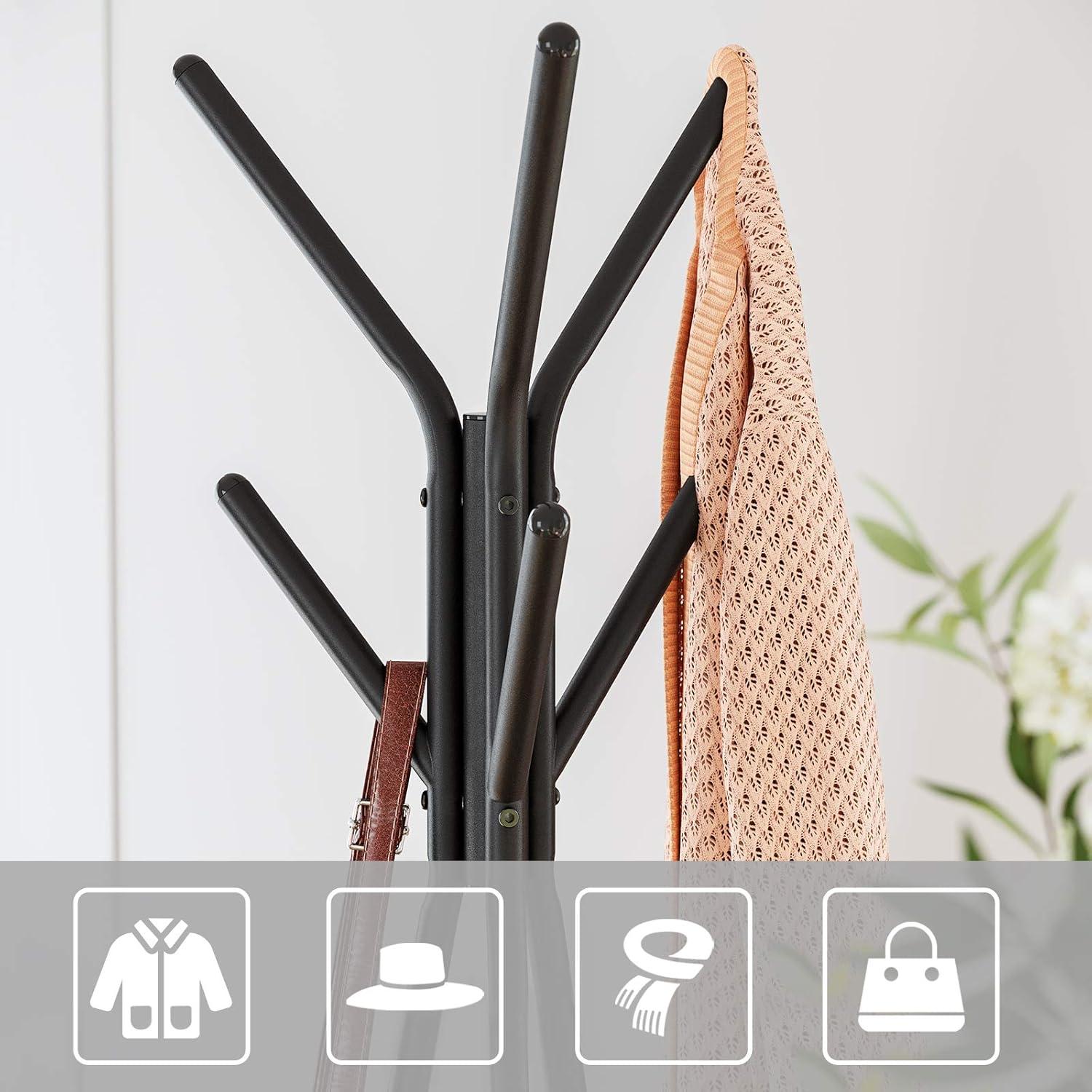 VASAGLE Coat Rack Freestanding Coat Hanger Stand Hall Tree with 2 Shelves for Clothes Hat Bag Rustic Brown and Black