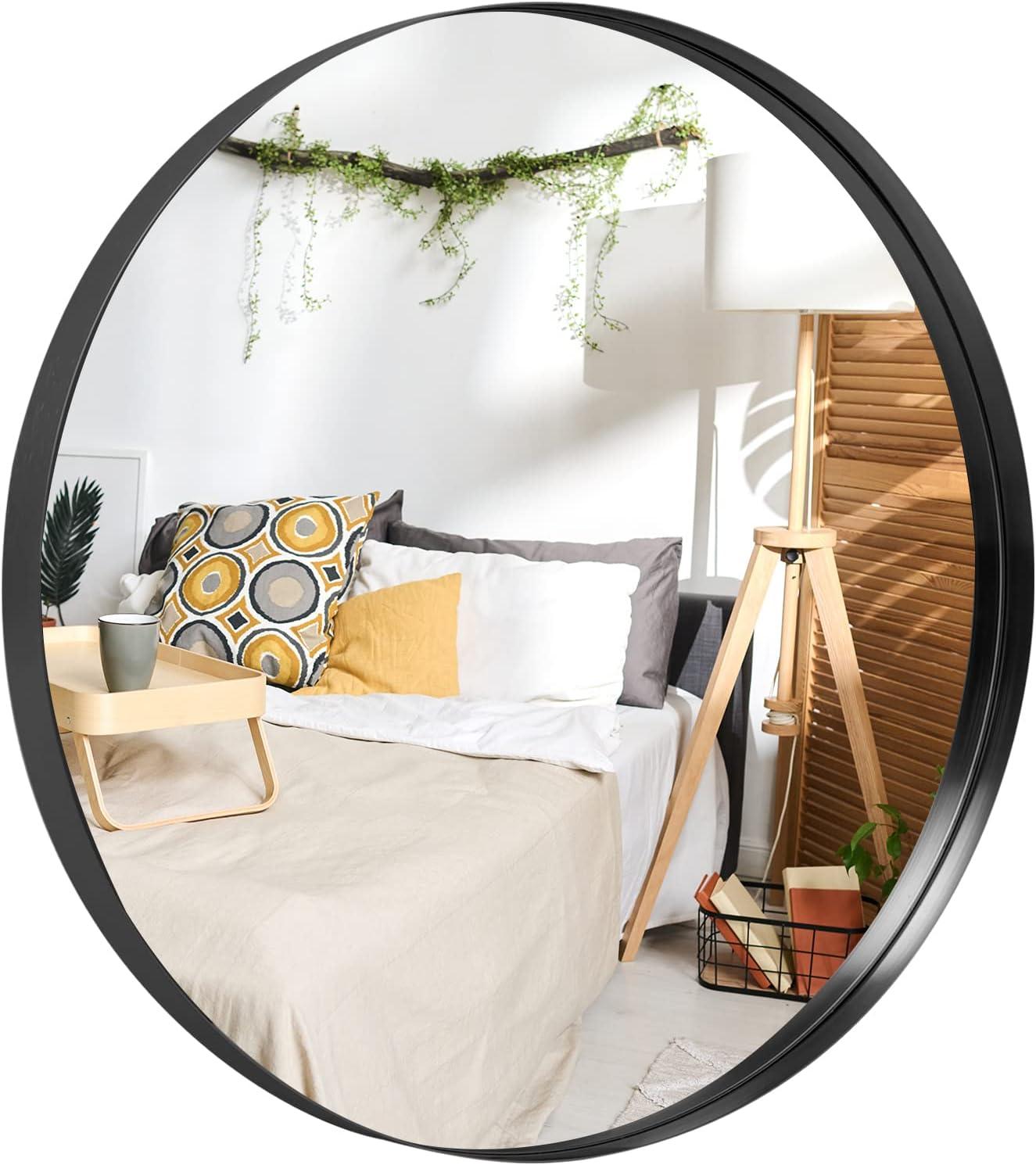 Round 28" Silver Aluminum Framed Bathroom Mirror