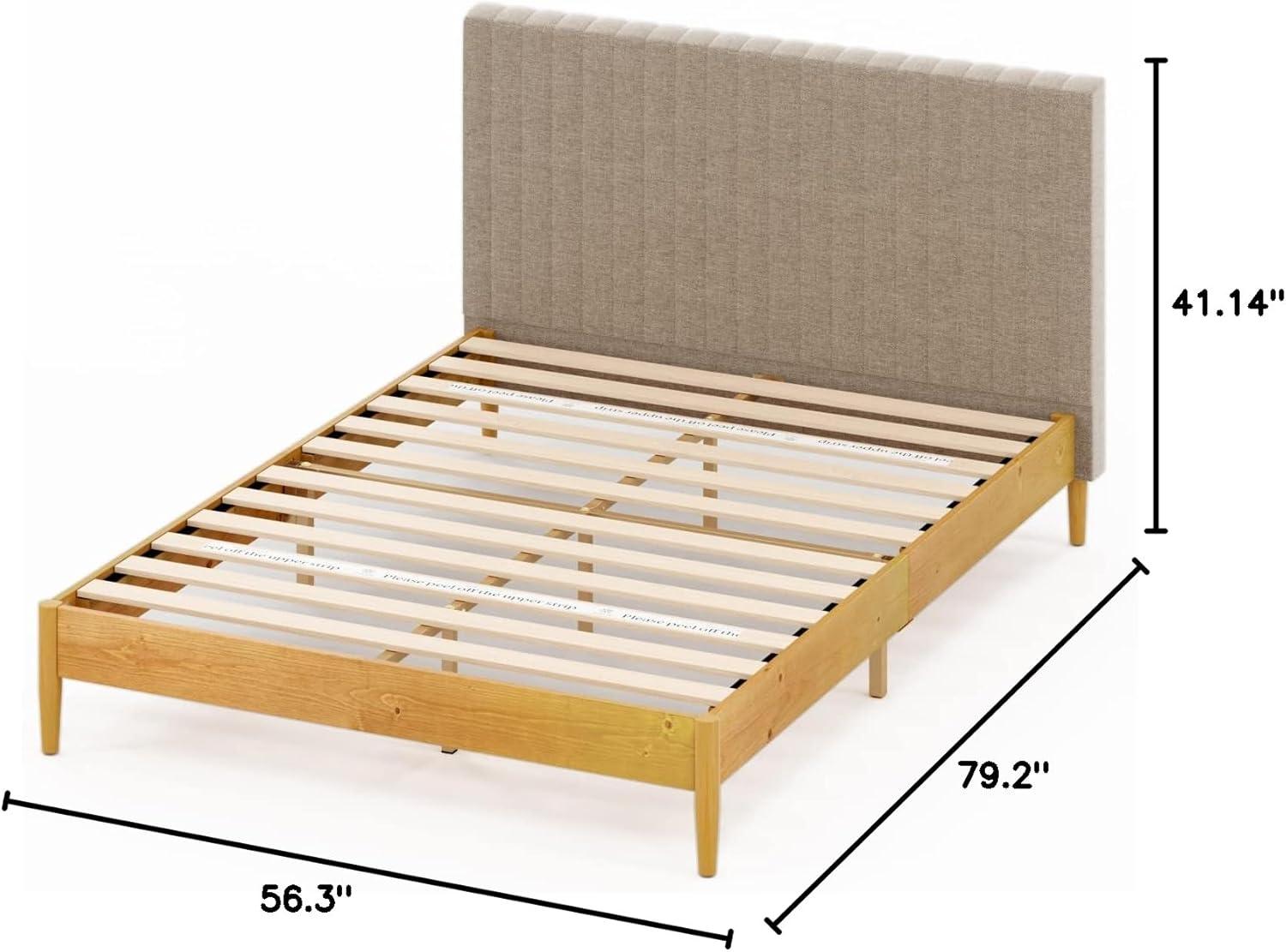 Zinus Amelia 41" Wood Platform Bed Frame with Upholstered Headboard, Full