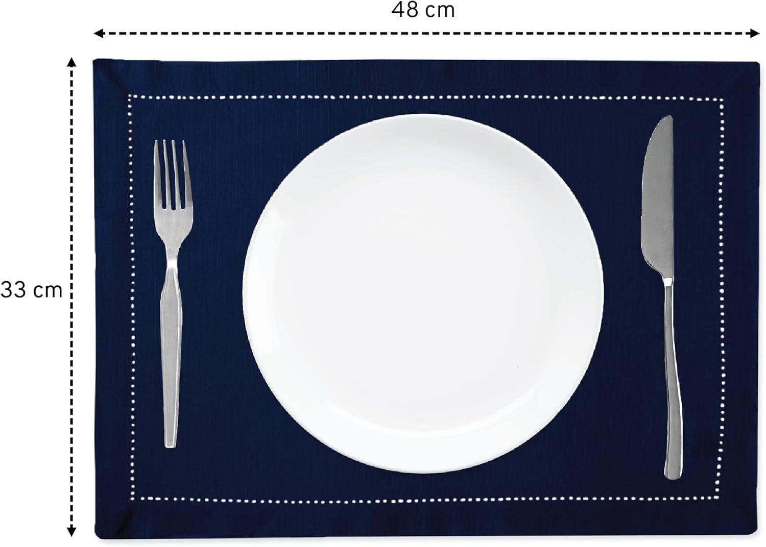 Fennco Styles Stylish Solid Color with Hemstitched Border Table Placemat - Set of 4 (Navy Blue, 13"x19" Placemat - Set of 4)