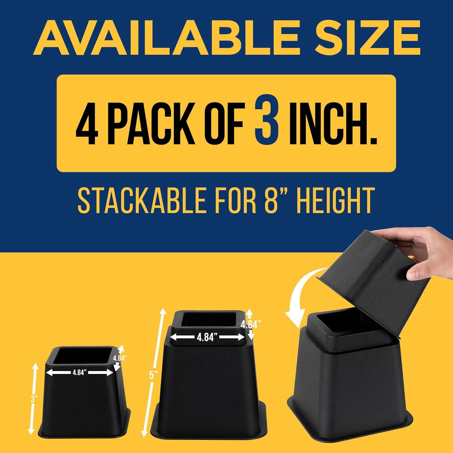 Black Heavy-Duty 3-Inch Furniture Leg Risers Set of 4