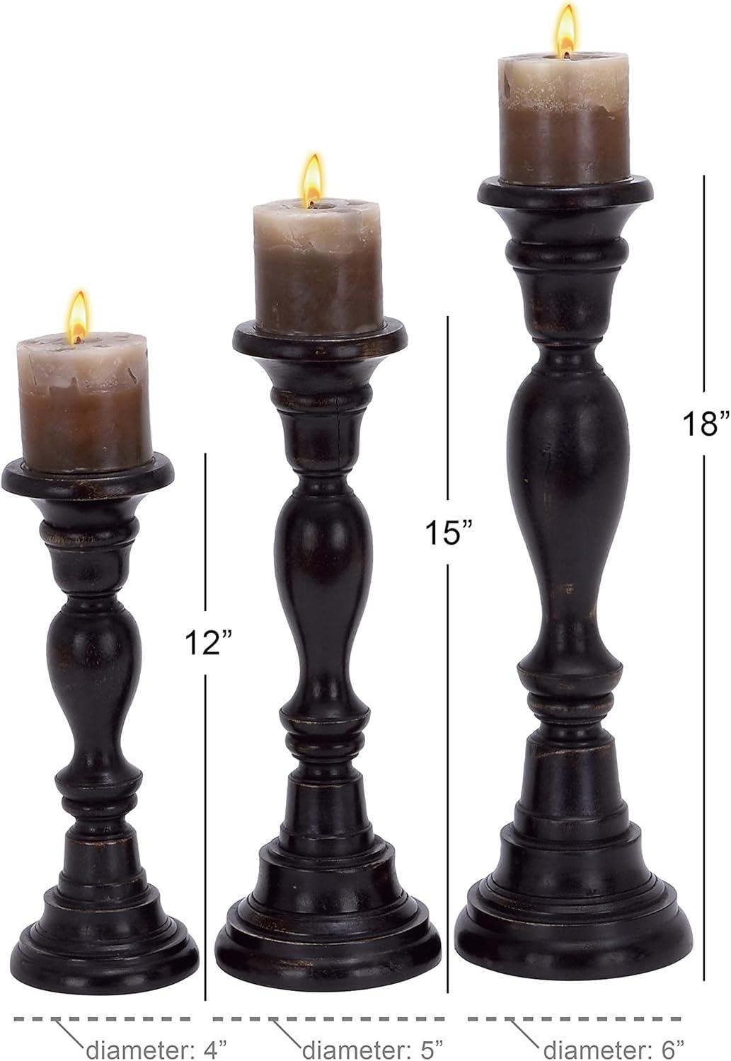 3 Piece Wood Tabletop Candlestick Set