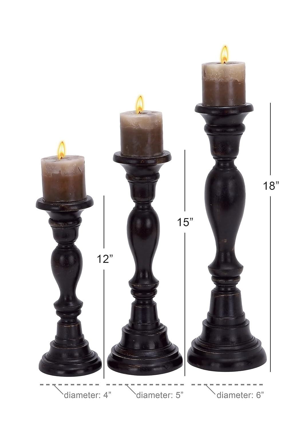 3 Piece Wood Tabletop Candlestick Set