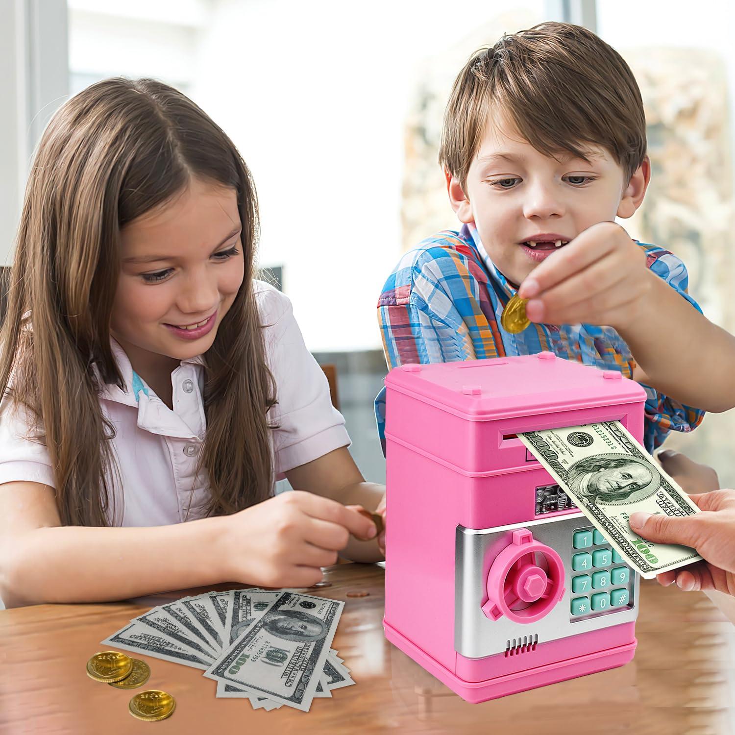 Piggy Bank, Toys for Girls Ages 5-7, 8-10, Electronic ATM Password Cash Coin Can Auto Scroll Paper Money Saving Box Toys for 6 7 8 9 10 11 12 Year Old Girl Christmas Birthday Gifts (Pink)