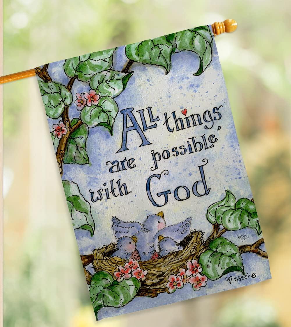 Breeze Decor 15110 All Things Are Possible with God 2-Sided Vertical Impression House Flag - 28 x 40 in.