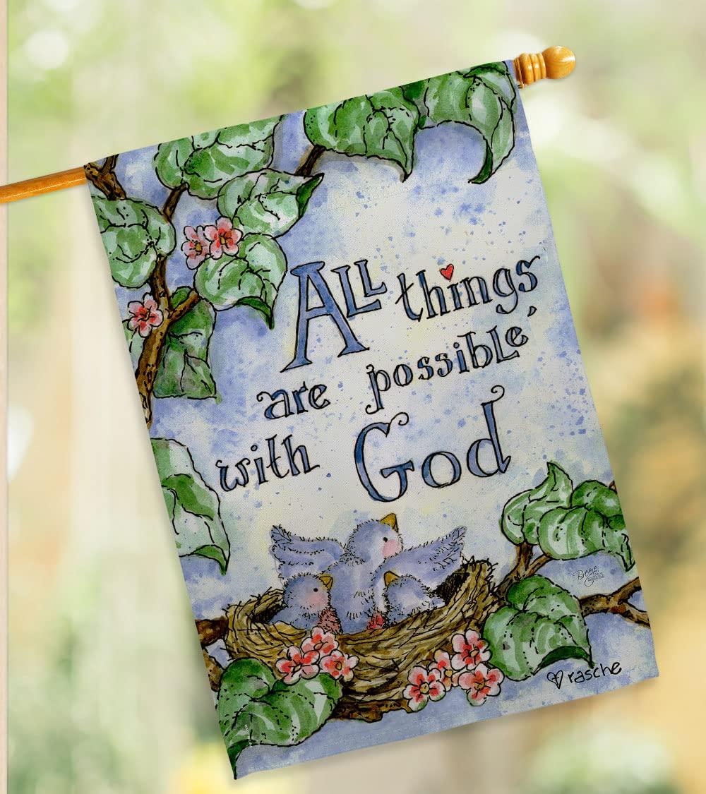 Breeze Decor 15110 All Things Are Possible with God 2-Sided Vertical Impression House Flag - 28 x 40 in.