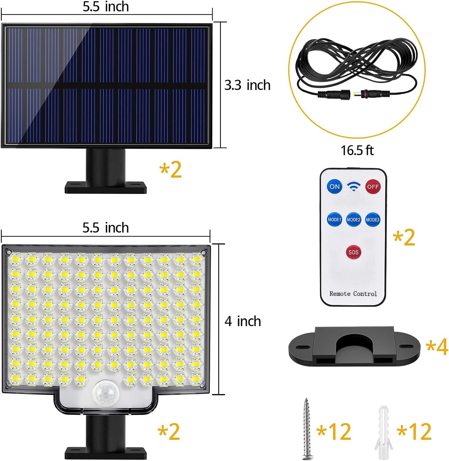 106 LED Solar Powered Motion Sensor Flood Lights - Dusk to Dawn Solar Security Wall Lights with Remote Control 4 Modes, 3000LM, IP65 Waterproof Outdoor Lighting Solution for Brighter Nights