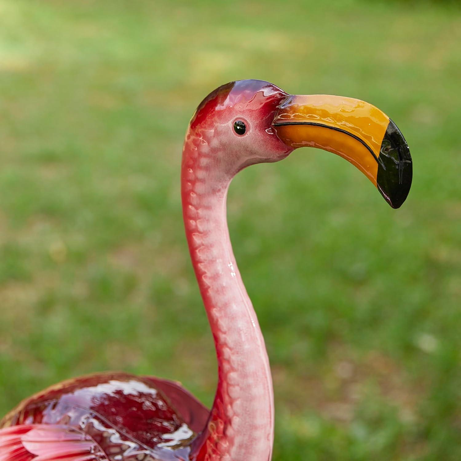 38.5 in. H Metal Standing Flamingo Garden Statue with Stakes (KD)