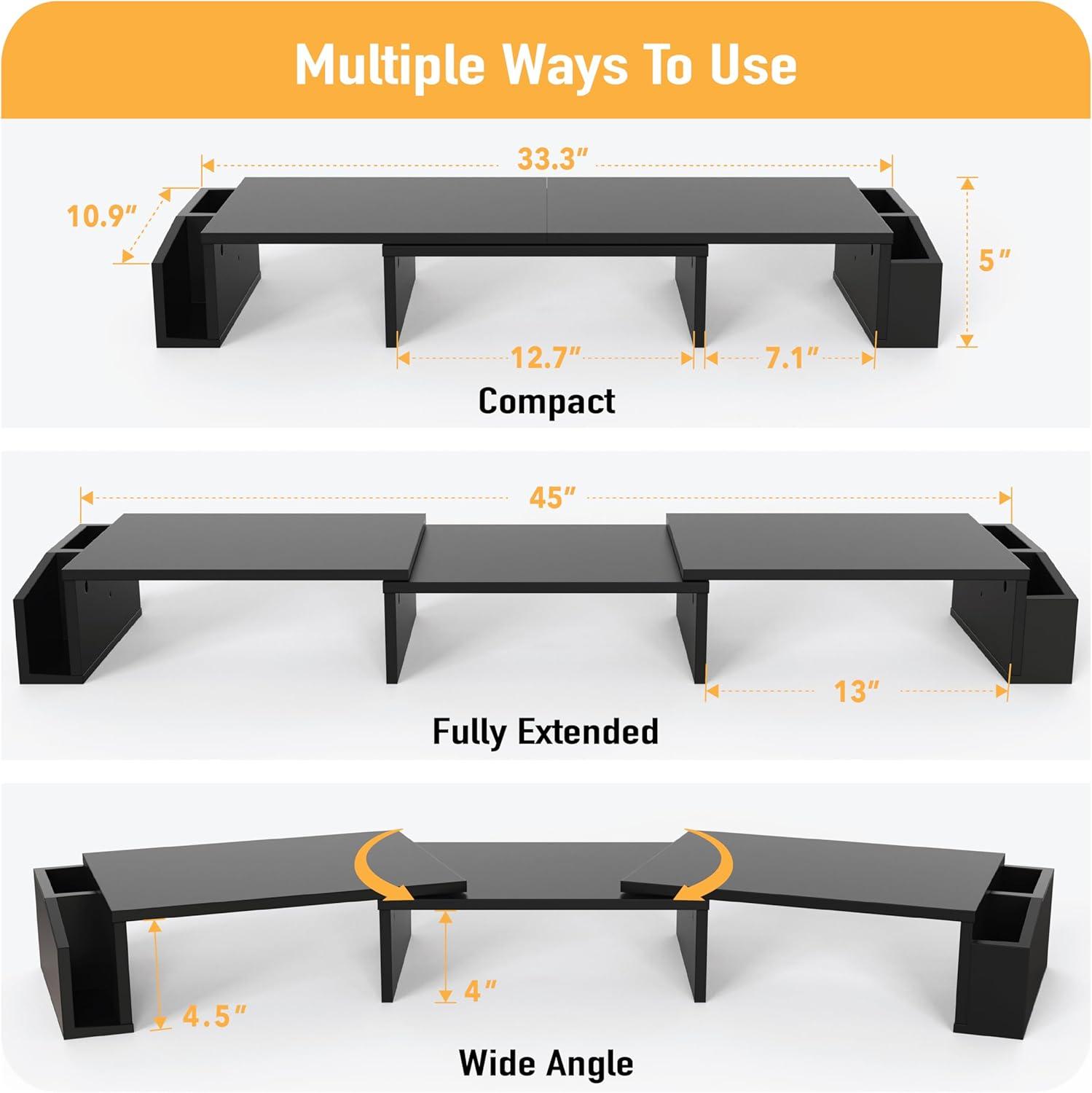 Desk Dual Monitor Stand Riser with Drawer, Black