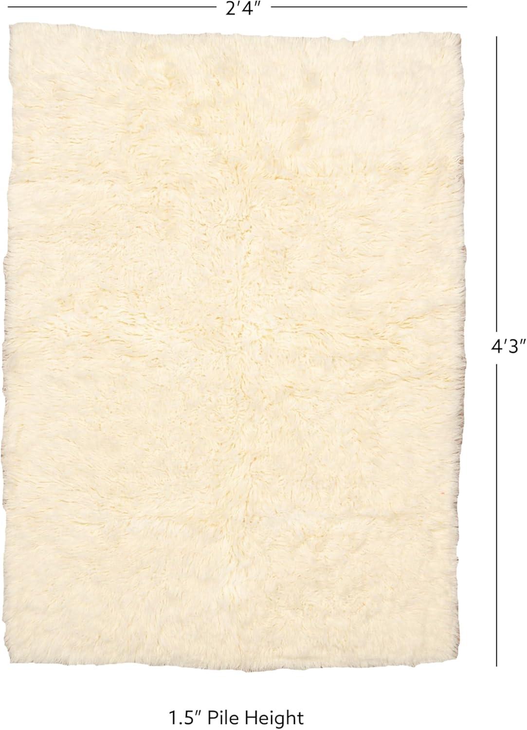 Ebern Designs Aaiden Flokati Wool Shag Hand Loomed Ivory Rug
