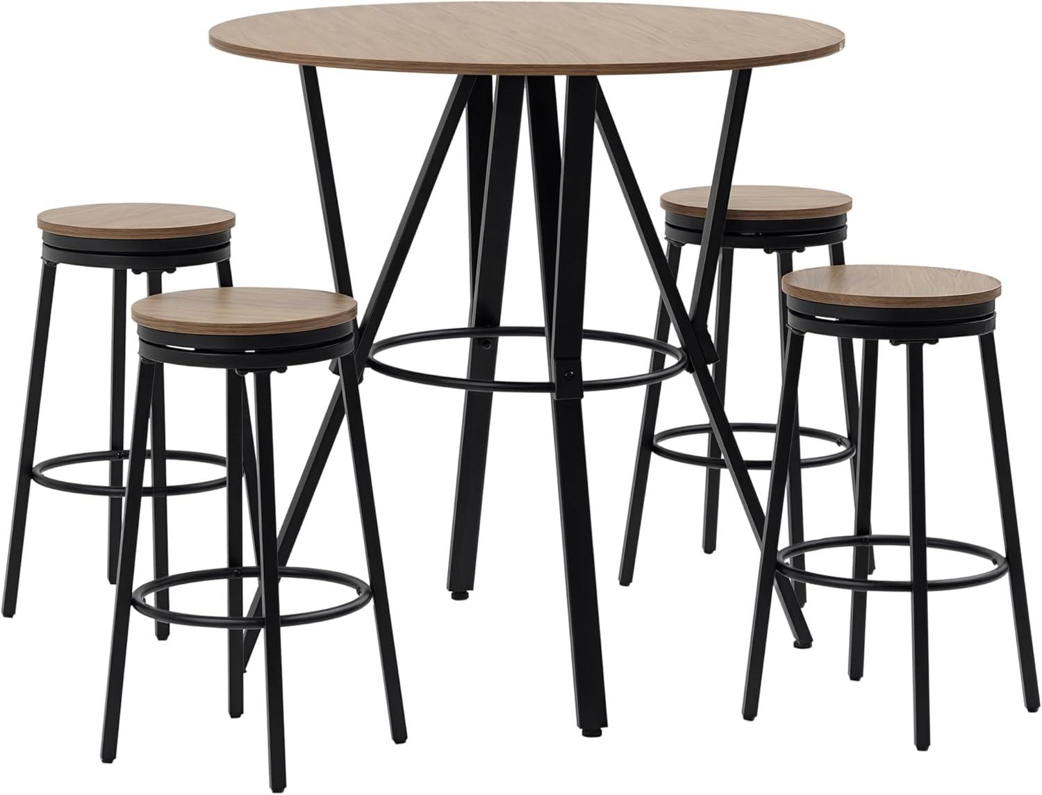 5-Piece Bar Table and Chairs Set, Space Saving Dining Table with 4 Stools