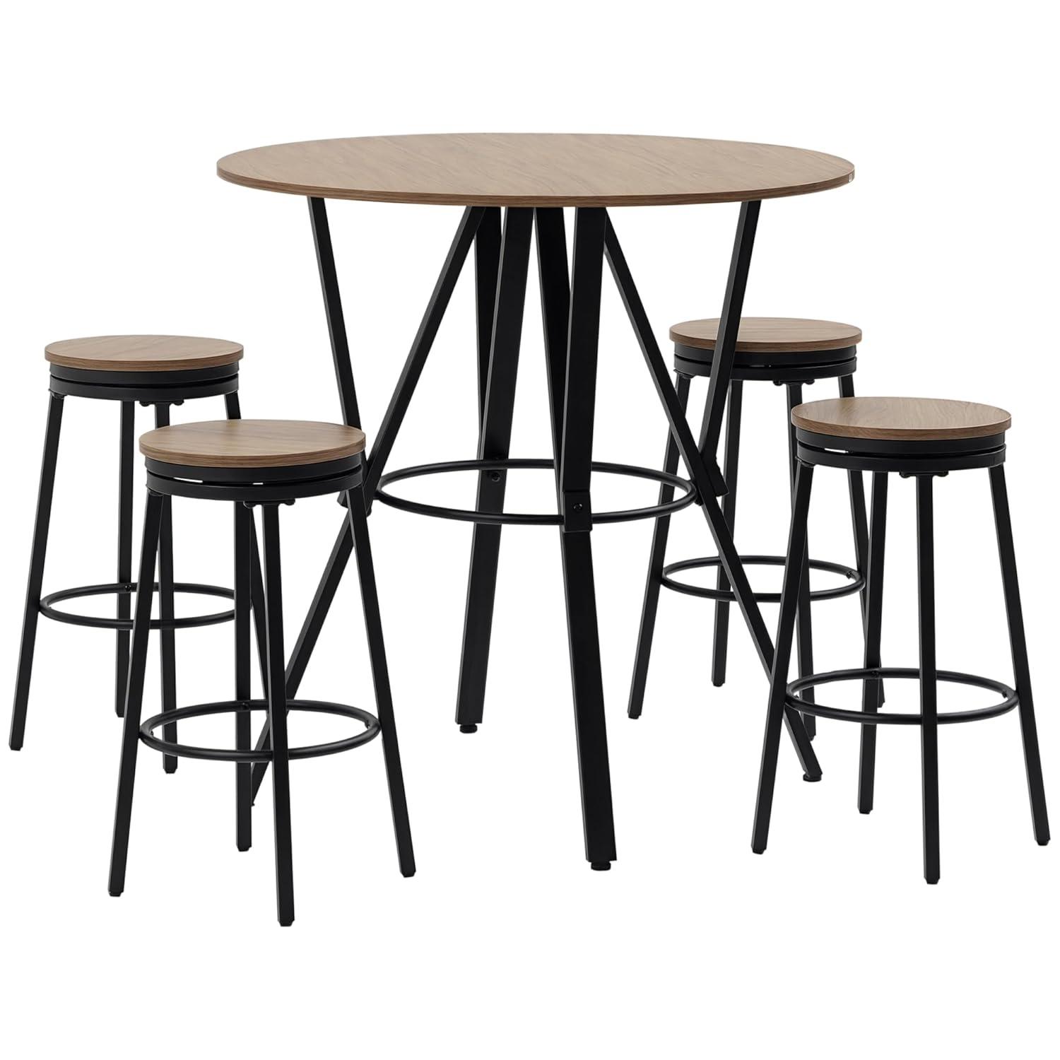 5-Piece Bar Table and Chairs Set, Space Saving Dining Table with 4 Stools