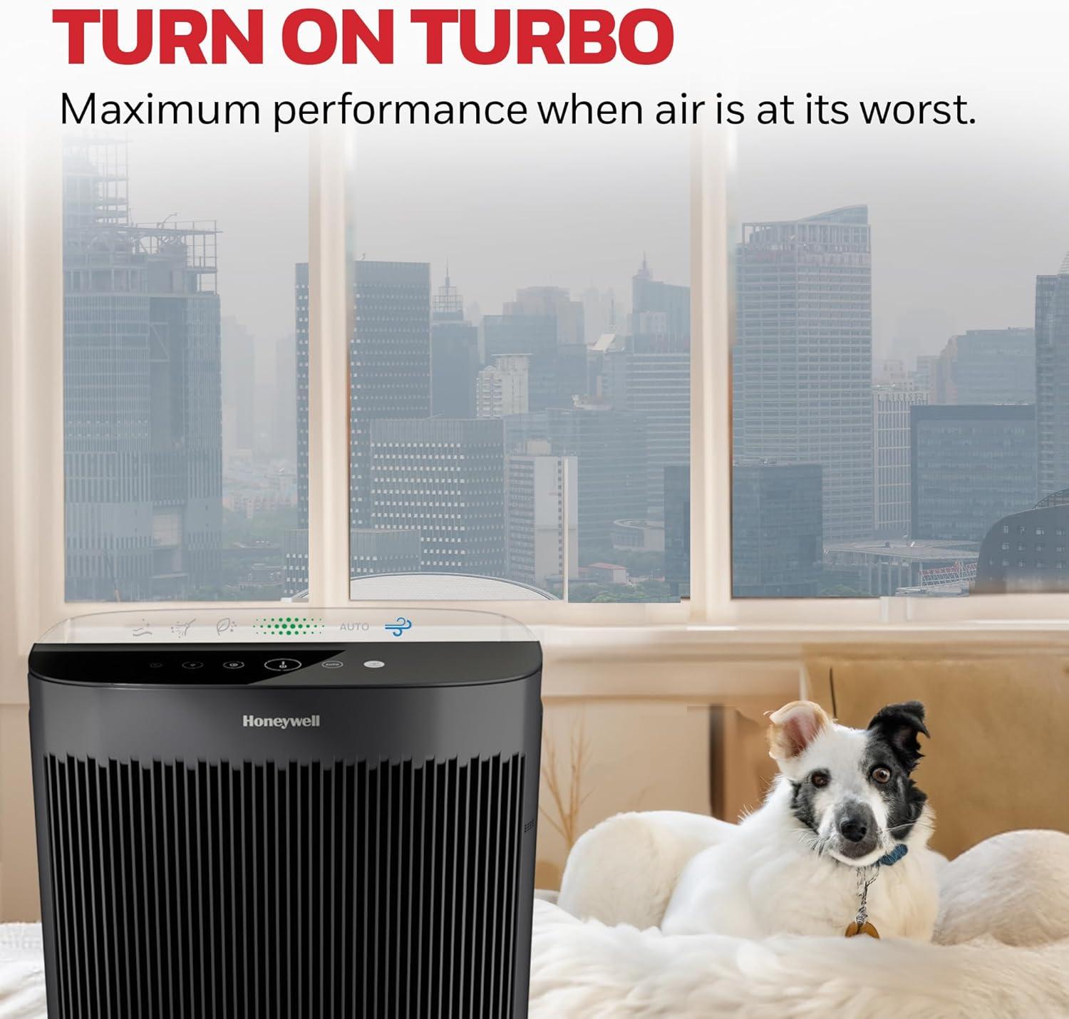 Honeywell Air Purifier, HPA5300B, 500 sq ft, HEPA Filter,  Allergen+ Plus, Smoke, Pollen, Dust Reducer
