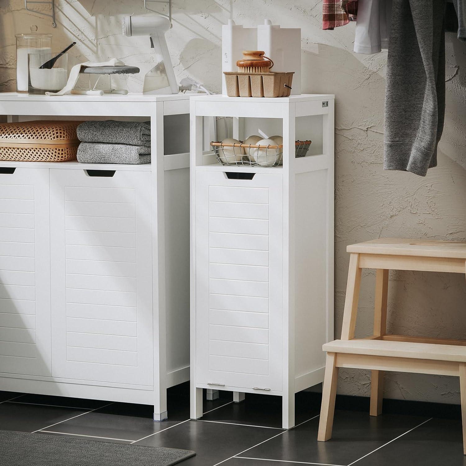 White MDF Tilt-Out Laundry Hamper with Removable Basket