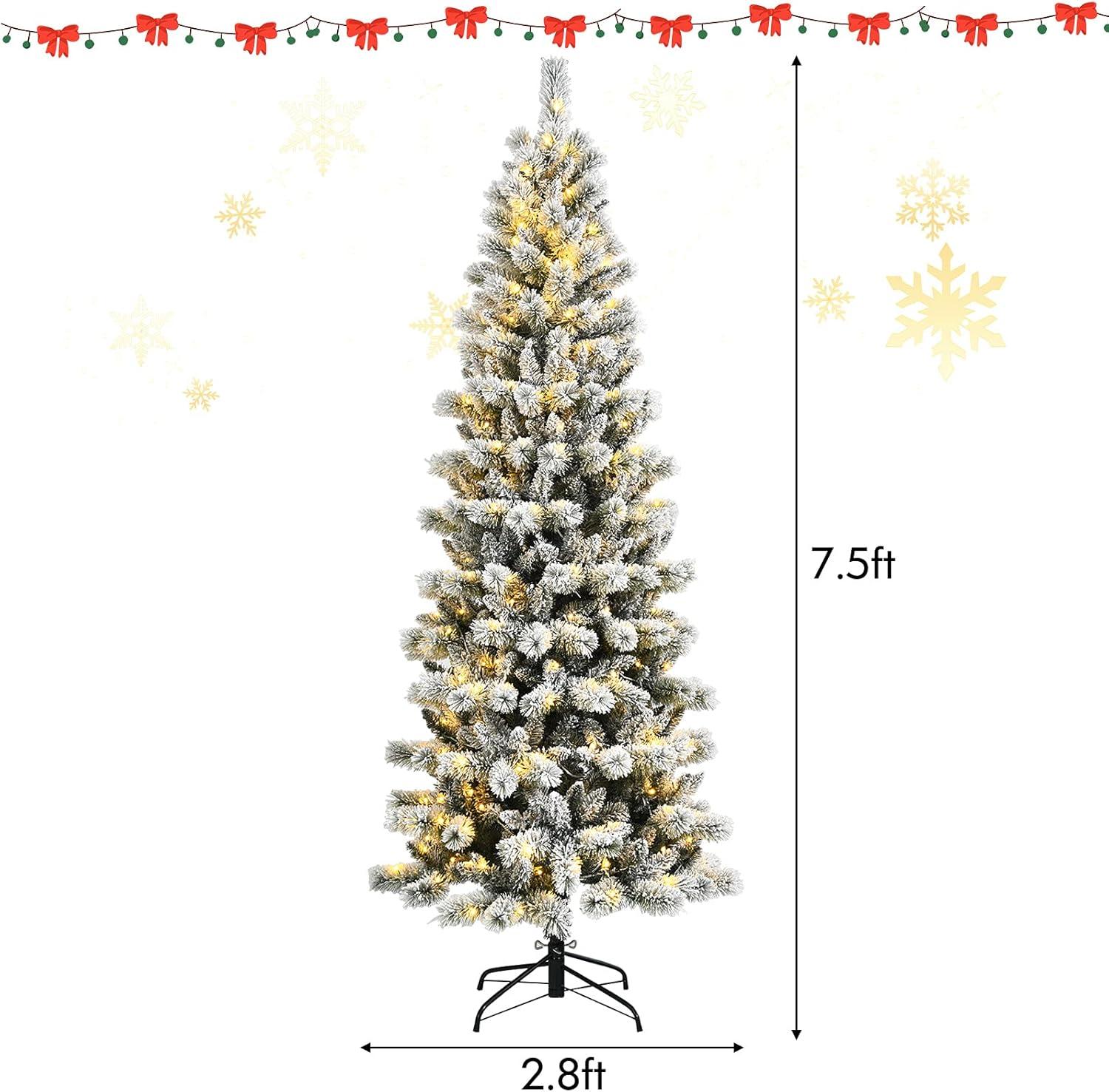 7.5-Foot Snow Flocked Pine Christmas Tree with LED Lights