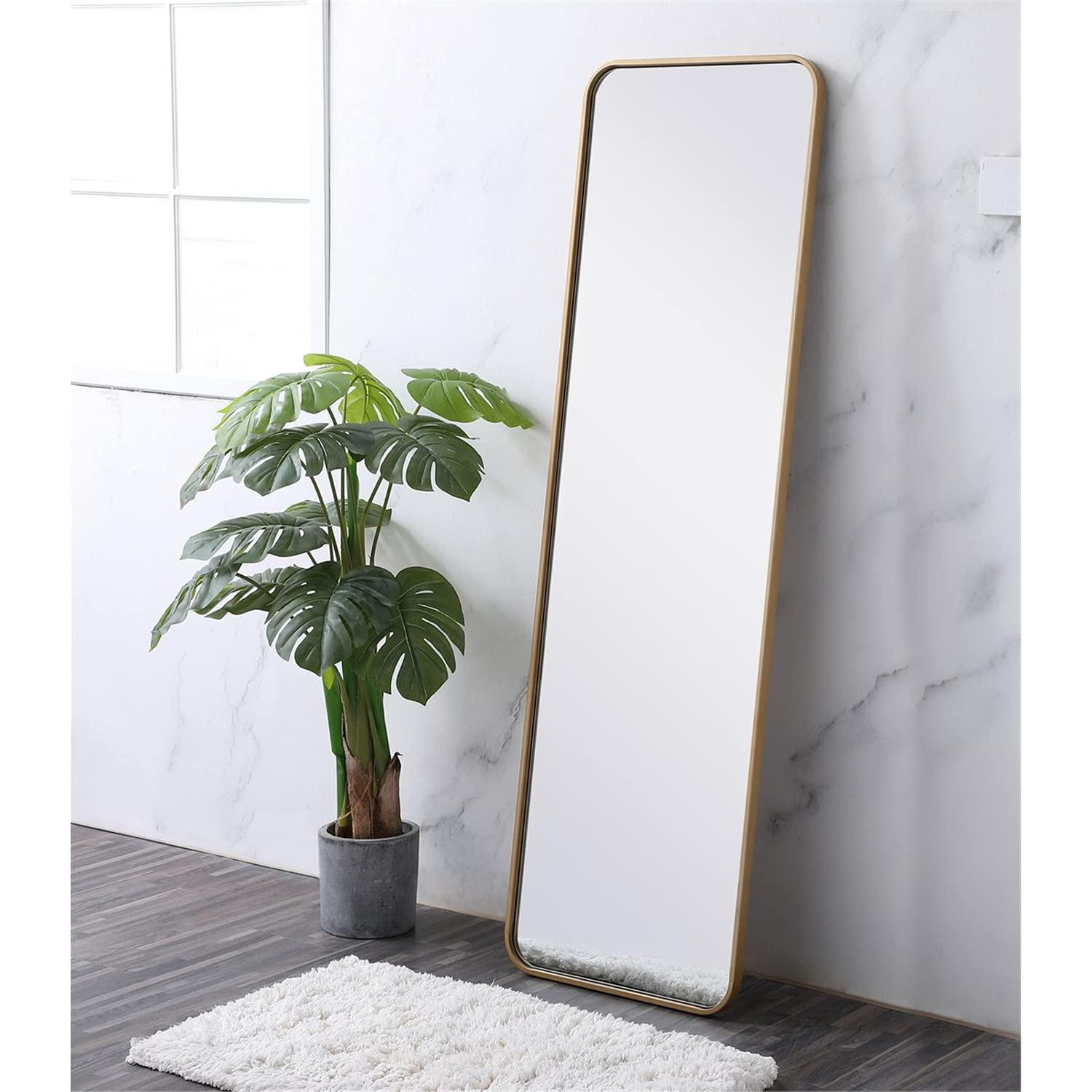 Soft corner metal rectangular mirror 18x60 inch in Brass