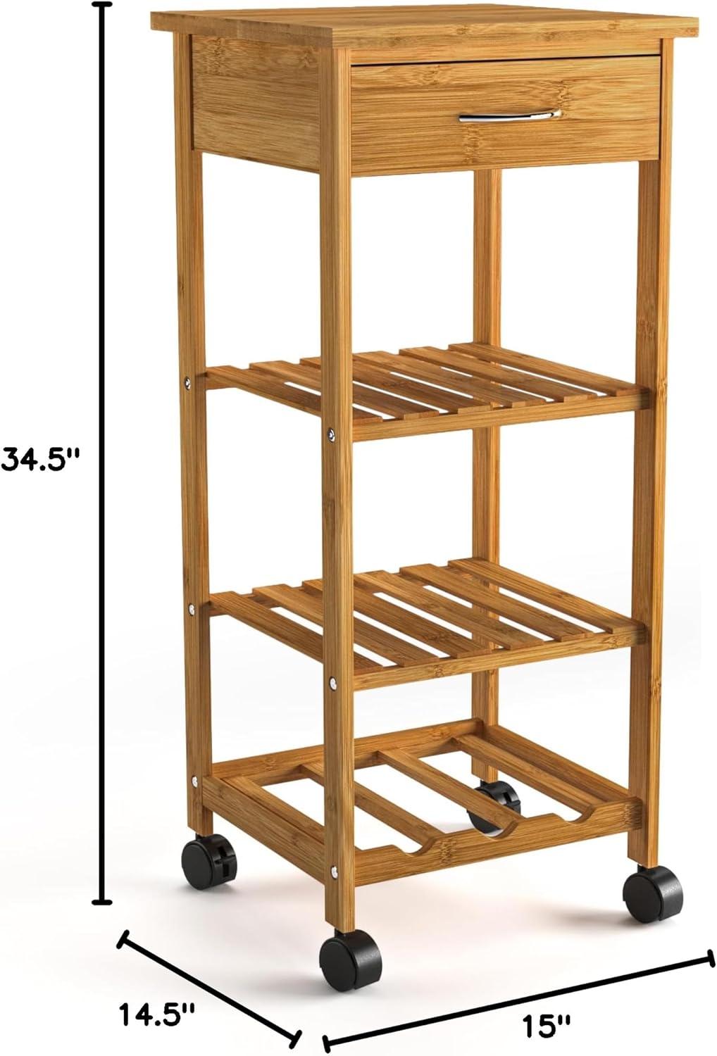 Greemotion Dahn Bamboo 3-Shelf Kitchen Cart with Drawer in Natural