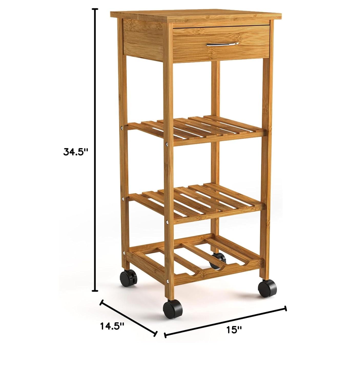 Greemotion Dahn Bamboo 3-Shelf Kitchen Cart with Drawer in Natural