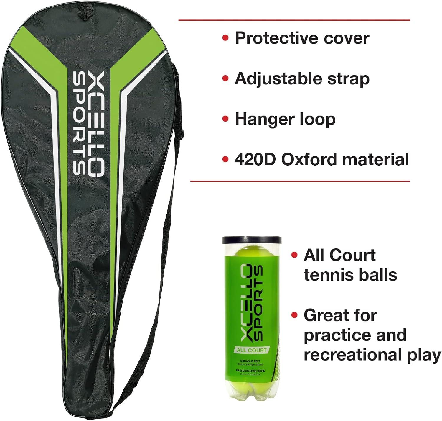 Excello Global Products Xcello Sports Aluminum Racket Set with 2 Tubes of Tennis Balls and 2 Covers