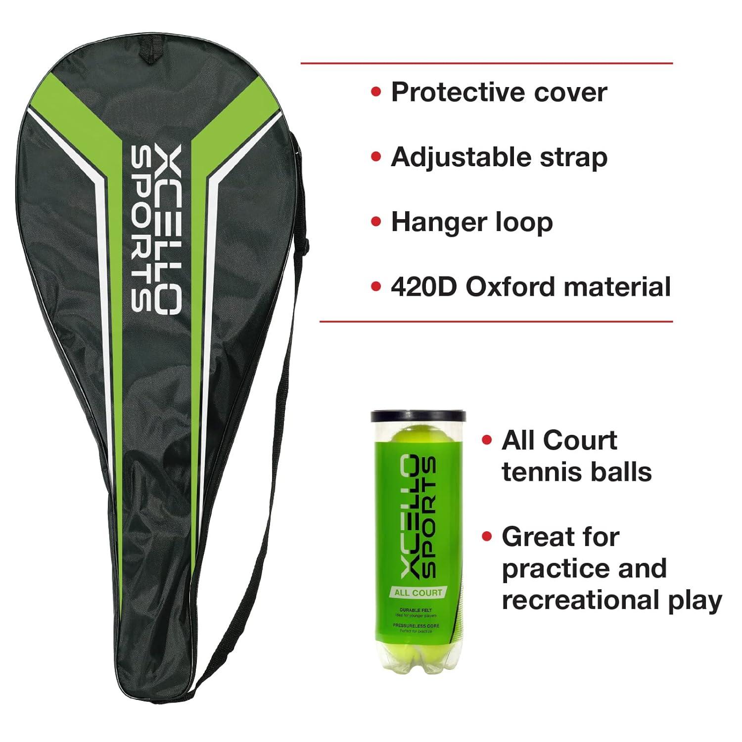 Excello Global Products Xcello Sports Aluminum Racket Set with 2 Tubes of Tennis Balls and 2 Covers
