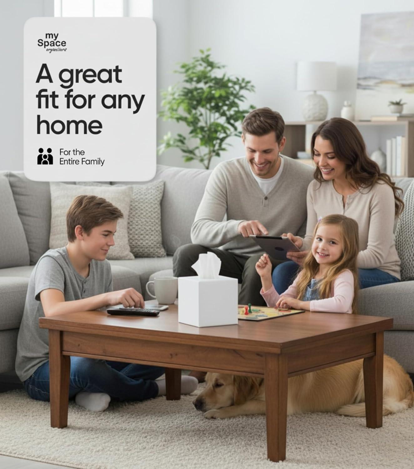 White Tissue Box Cover Square - Plastic Facial Tissue Box Holder - Decorative Cube Tissue Holder Dispenser Fits Any Vanity Countertop, Bedroom Dresser, Office, Bathroom Decor C33