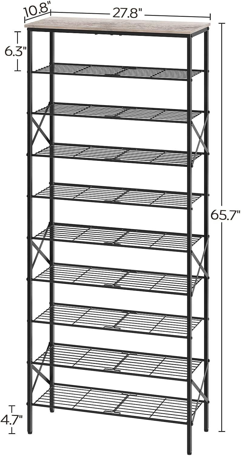 Industrial Brown and Black 10-Tier Metal Shoe Rack