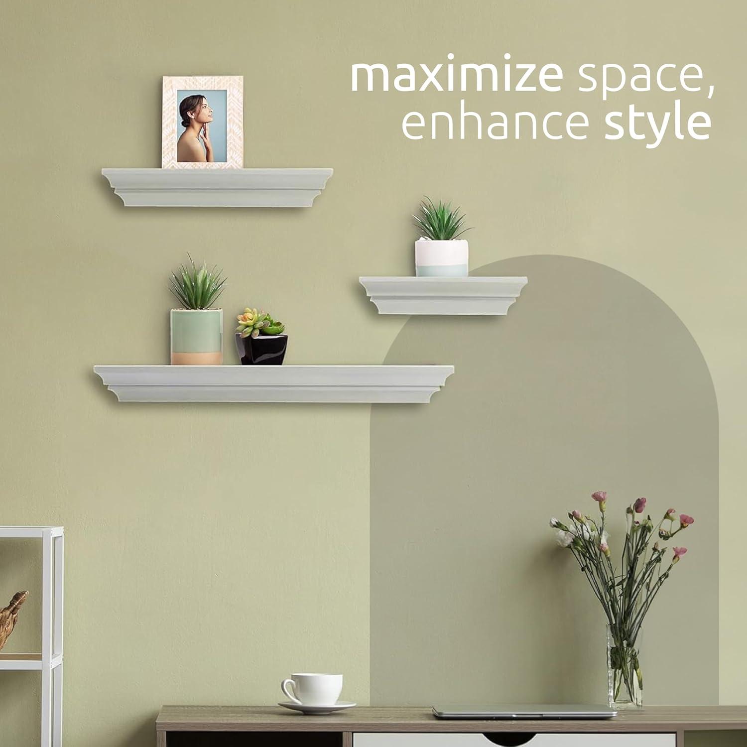 White Crown Molding 3-Tier Floating Wall Shelves Set