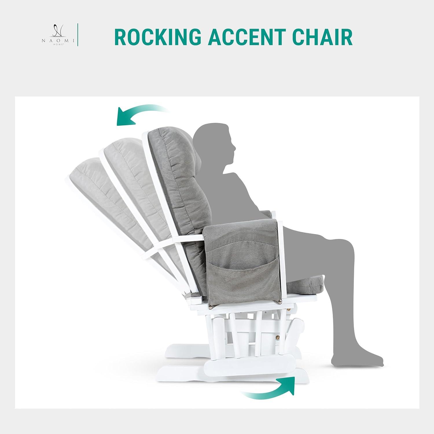 Nursery Glider & Ottoman Sets, Reclining Swivel Glider Rocker with Ottoman, Nursery Rocking Chair for Baby Room, Upholstered Nursery Recliner Glider with Ottoman, Padded Arms - Dark Gray, White