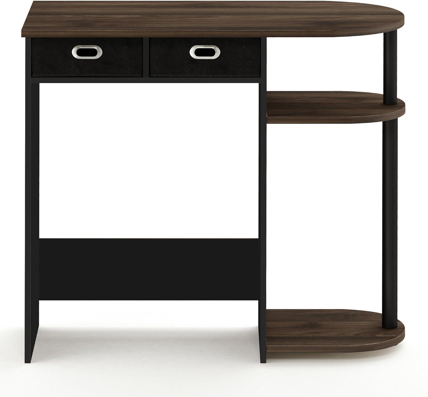 Compact Columbia Walnut and Black Wood Computer Desk with Dual Drawers