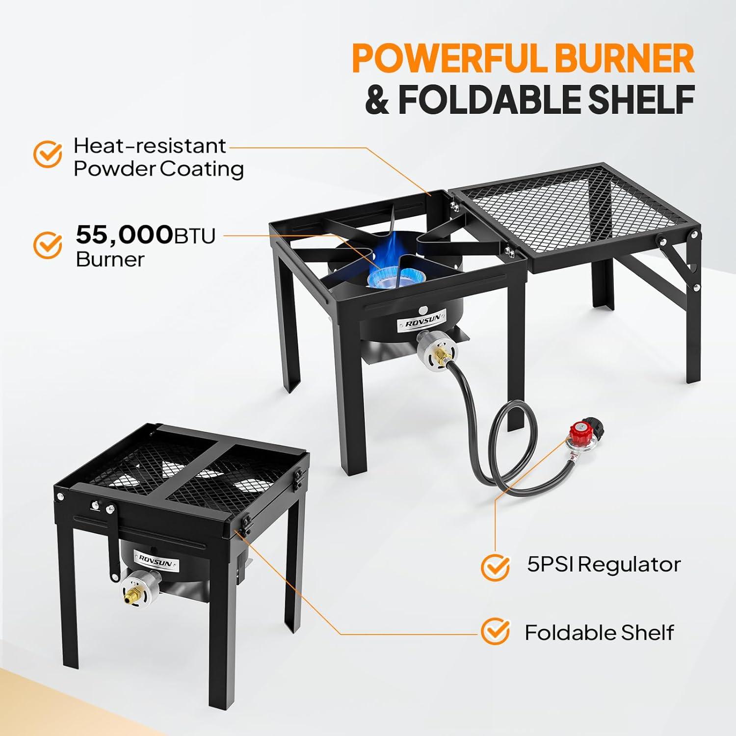 ROVSUN 30QT Turkey Fryer & 10QT Fish Fryer with 55000BTU Propane Burner, Outdoor Deep Fryer & Seafood Crawfish Boiler Steamer Pot with Thermometer, Marinade Injector, Turkey Rack & Rack Lifter