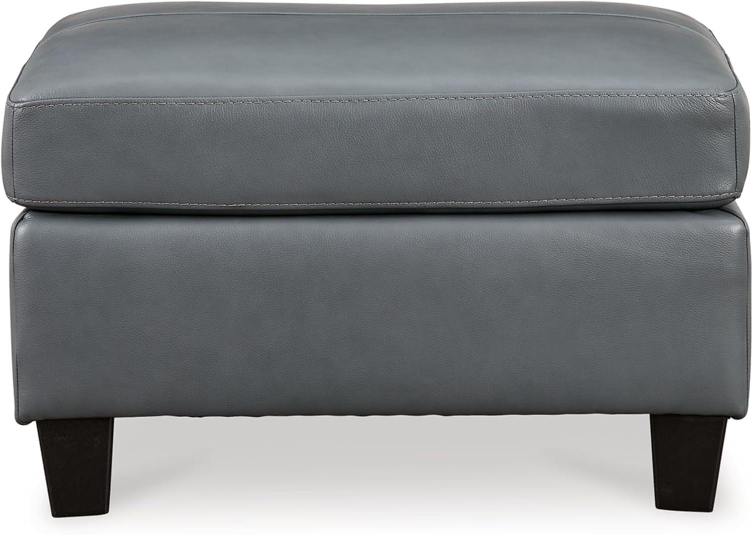 Gray Leather Contemporary Ottoman with Tapered Feet