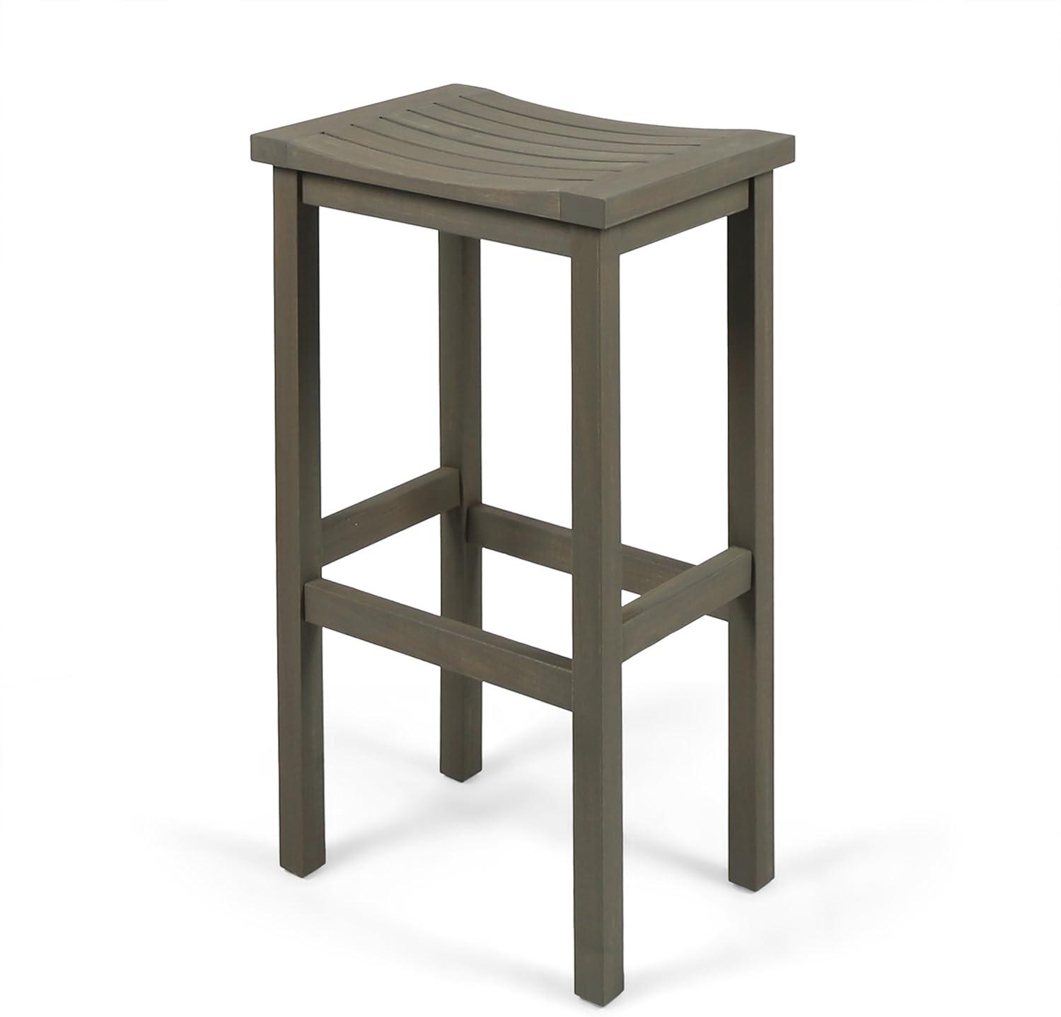 Cassie Outdoor 30 Inch Acacia Wood Barstools, Set of 2, Grey Finish