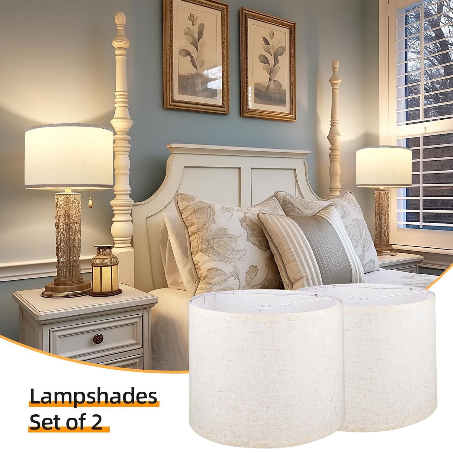 Lamp Shades Set of 2, Drum Lamp Shades for Table Lamps 11.6" Top x 12.6" Bottom x 9.8" High (Spider Fitter), Natural Linen Medium Lampshades for Floor Lamps Bedside Lamps, Beige
