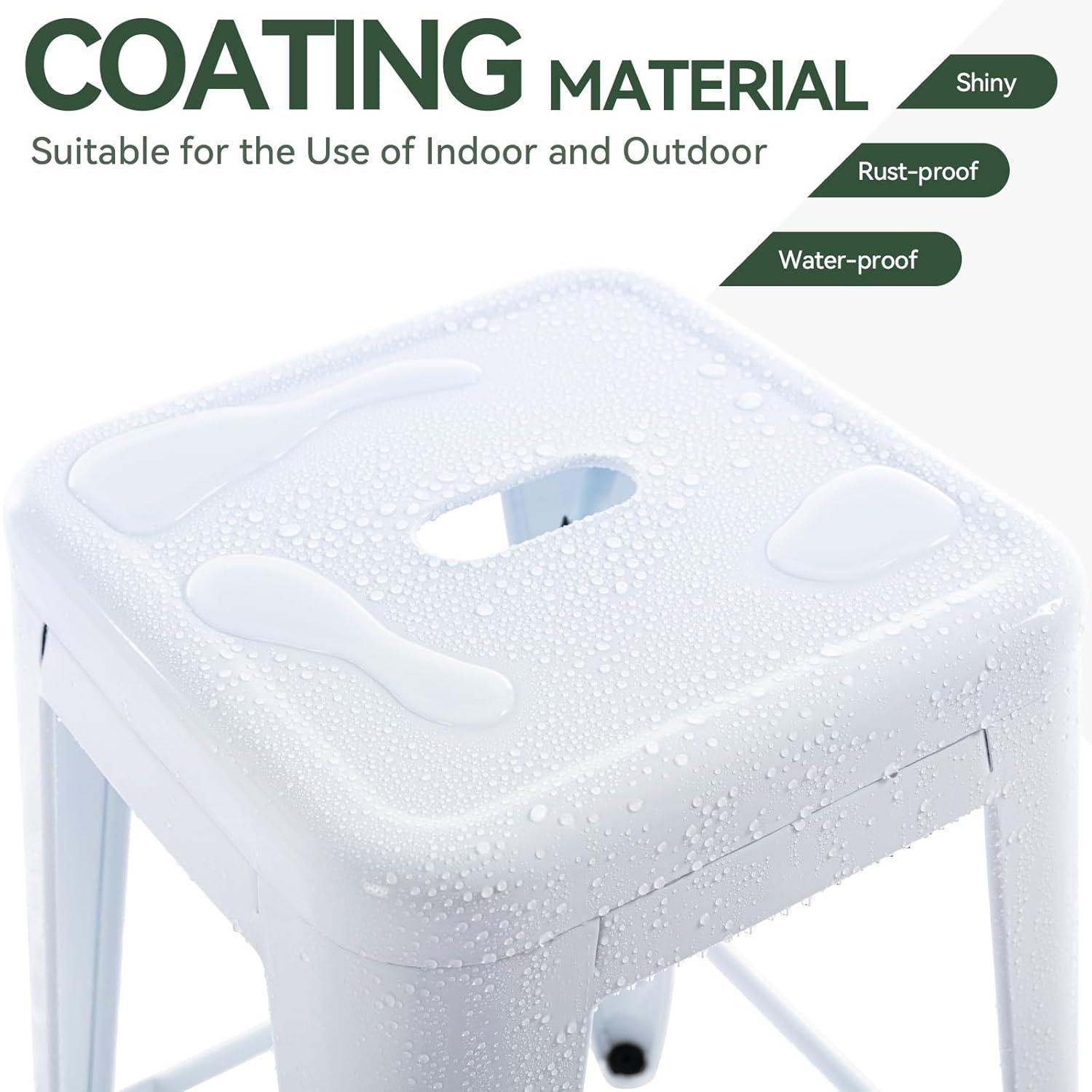 BestMassage Set of 4 Stackable Metal Bar Stools 24 Inch Counter Barstool Height Backless, White