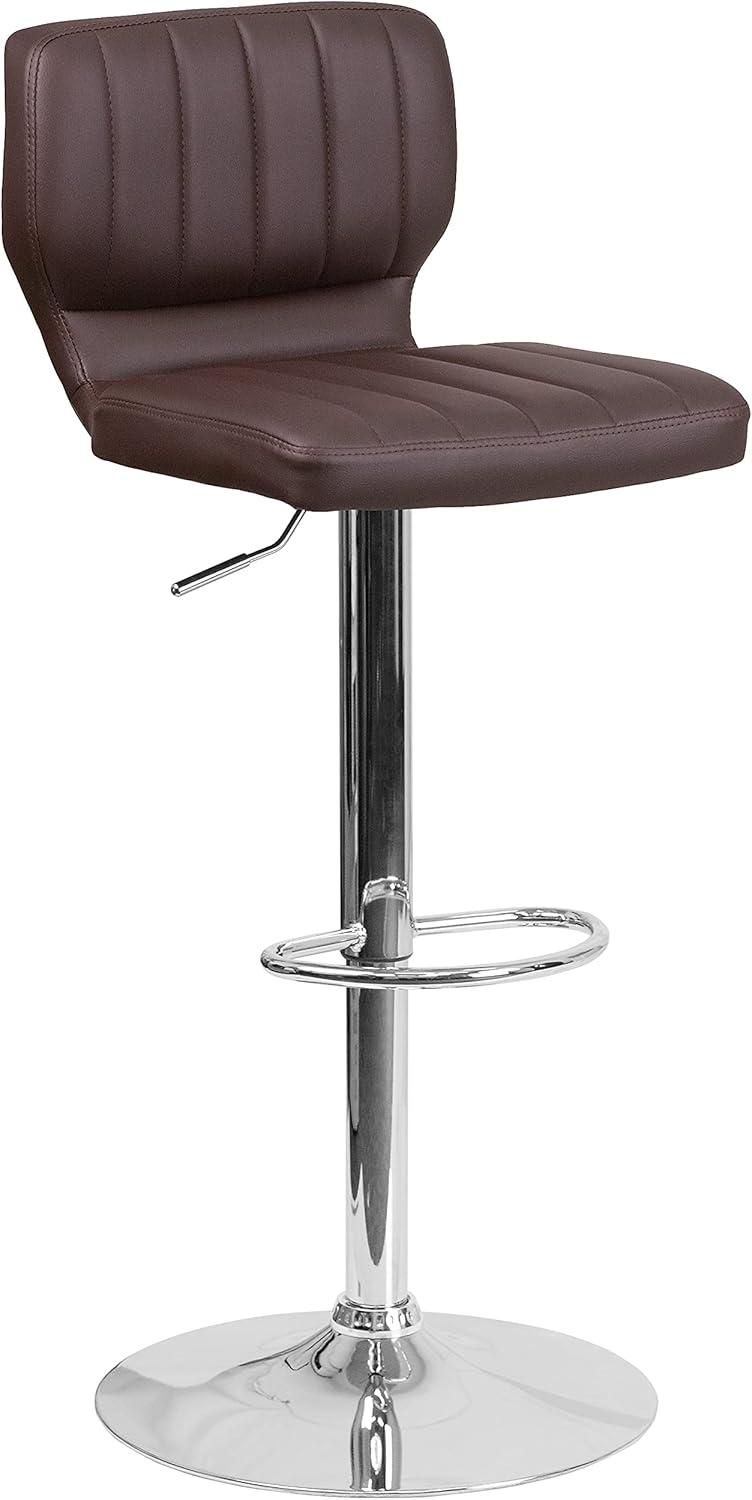 Flash Furniture Contemporary Vinyl Adjustable Height Barstool with Vertical Stitch Back and Chrome Base