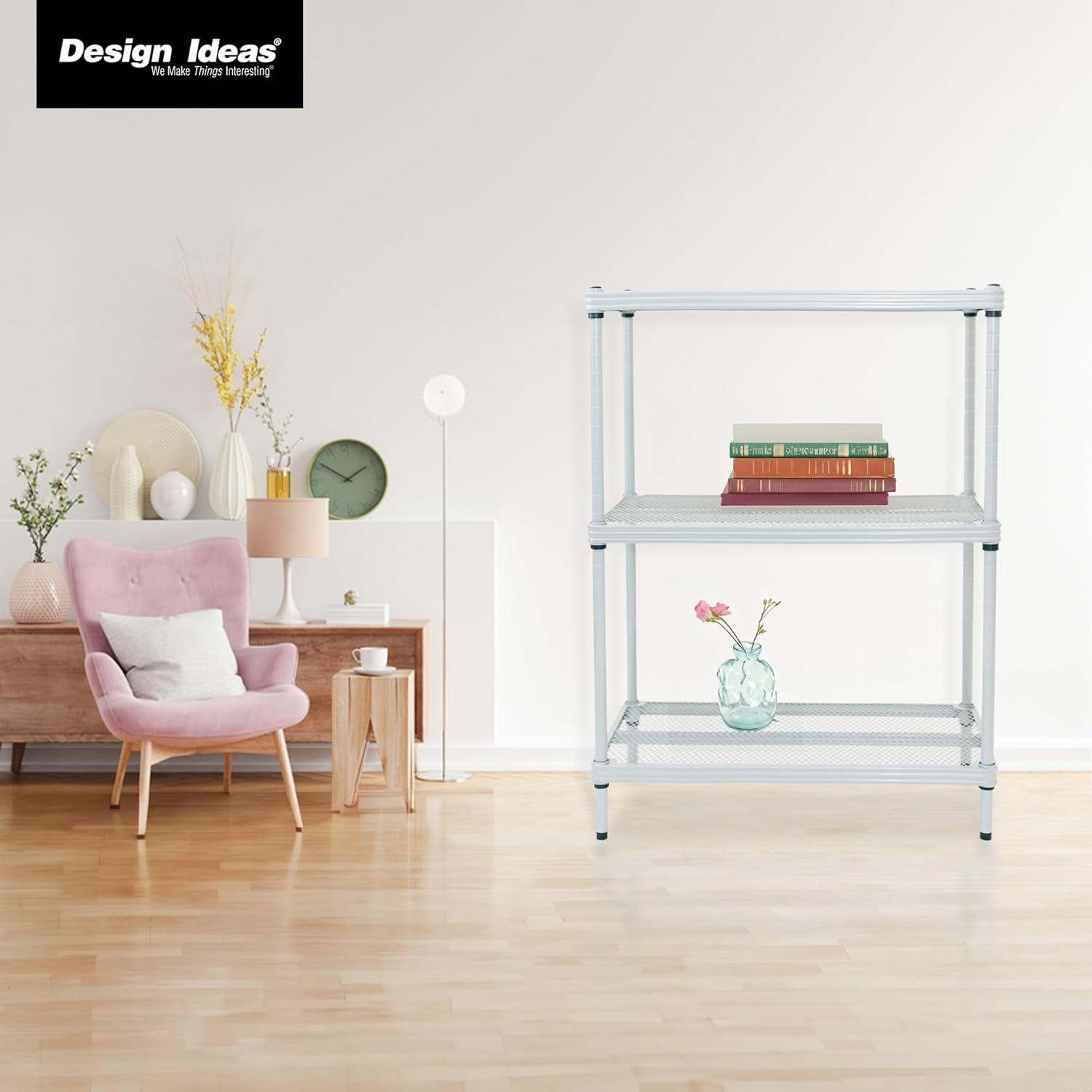 Design Ideas MeshWorks 3 Tier Full-Size Metal Storage Shelving Unit Rack for Kitchen, Office, and Garage Organization, 23.6” x 13.8” x 31.5,” Silver
