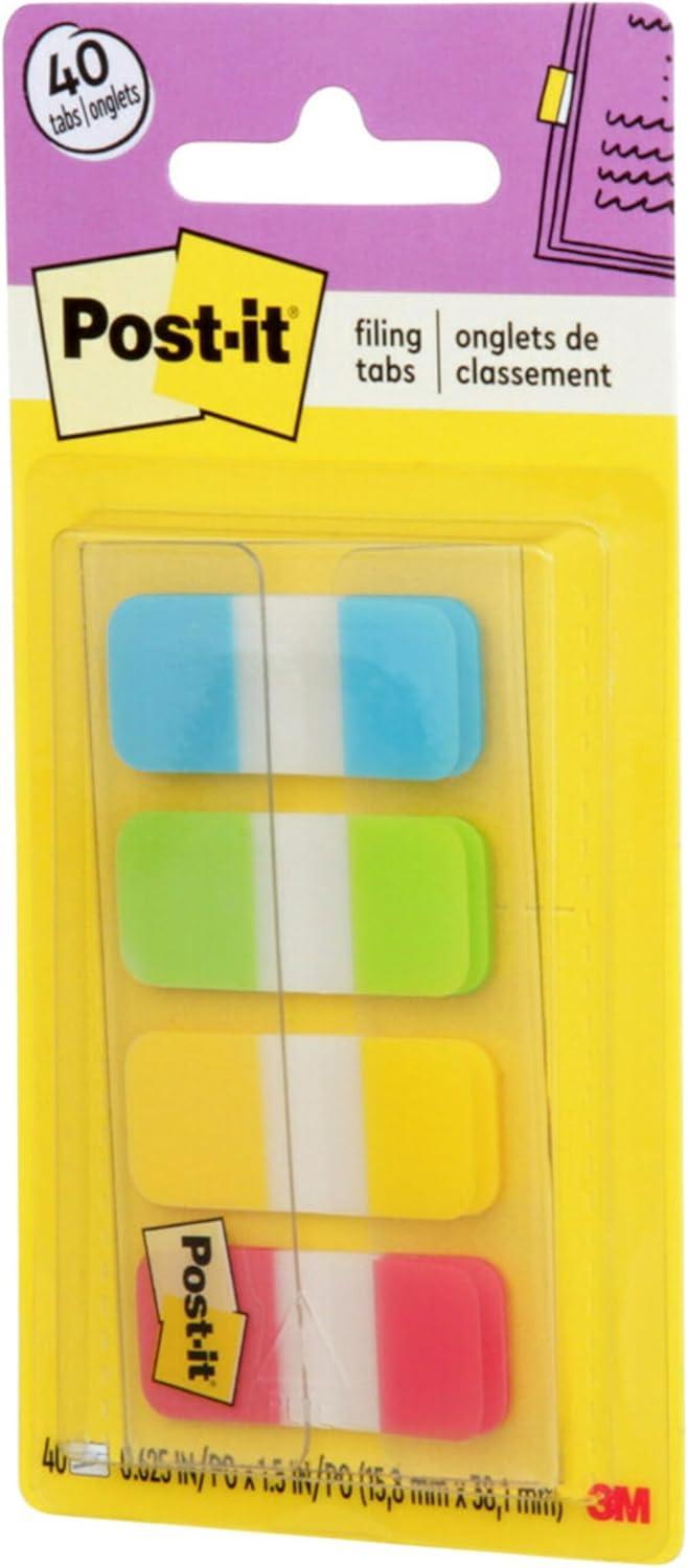 Post-it Tabs, .625", Aqua, Lime, Yellow, Red, 10/Color, 40/Dispenser