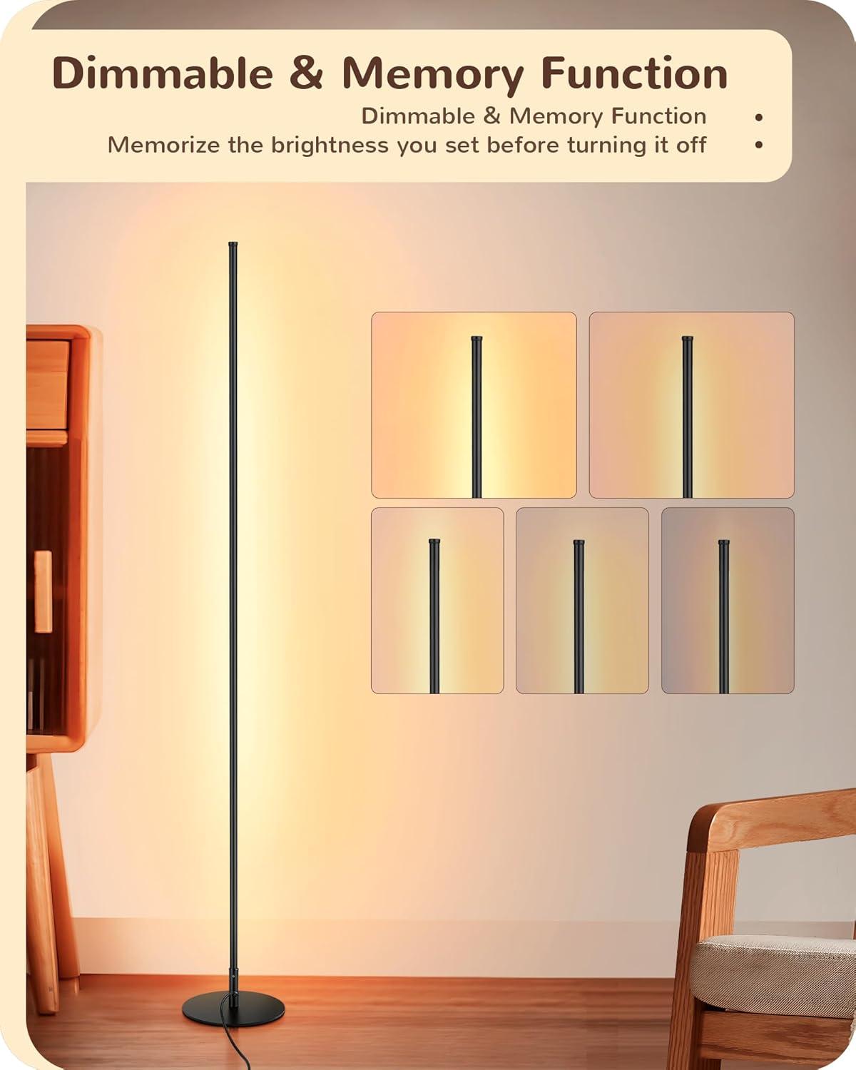 EDISHINE LED Corner Modern Floor Lamp with Remote Set of 2, Minimalist Dimmable Mood Lighting, 7CCT, Standing Clearance Floor Lamps for Living Room, Bedroom, Office, Black