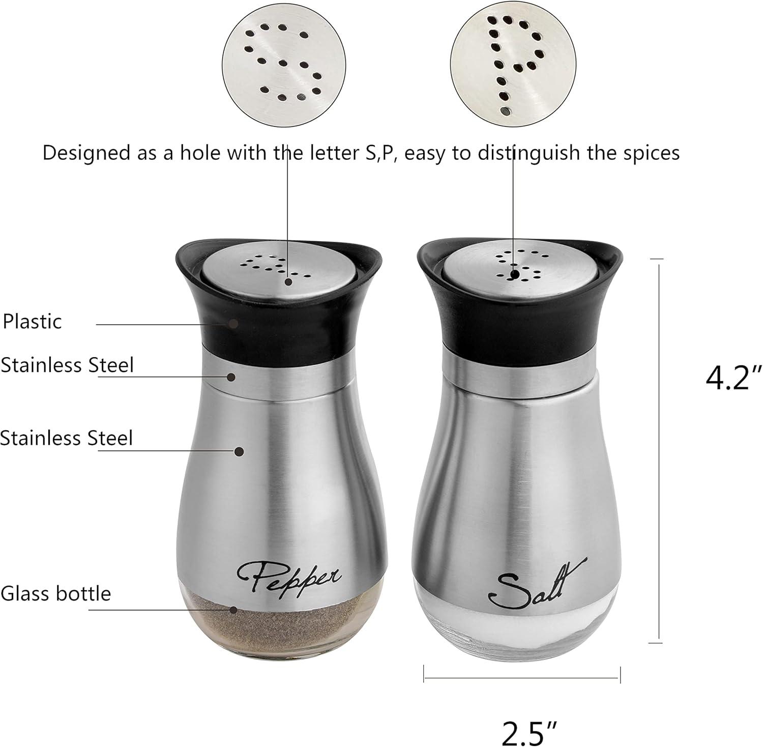 Juvale Stainless Steel Salt and Pepper Shakers Set with Glass Bottom, Perforated "S" and "P" Caps - Modern Kitchen Decor (4oz)