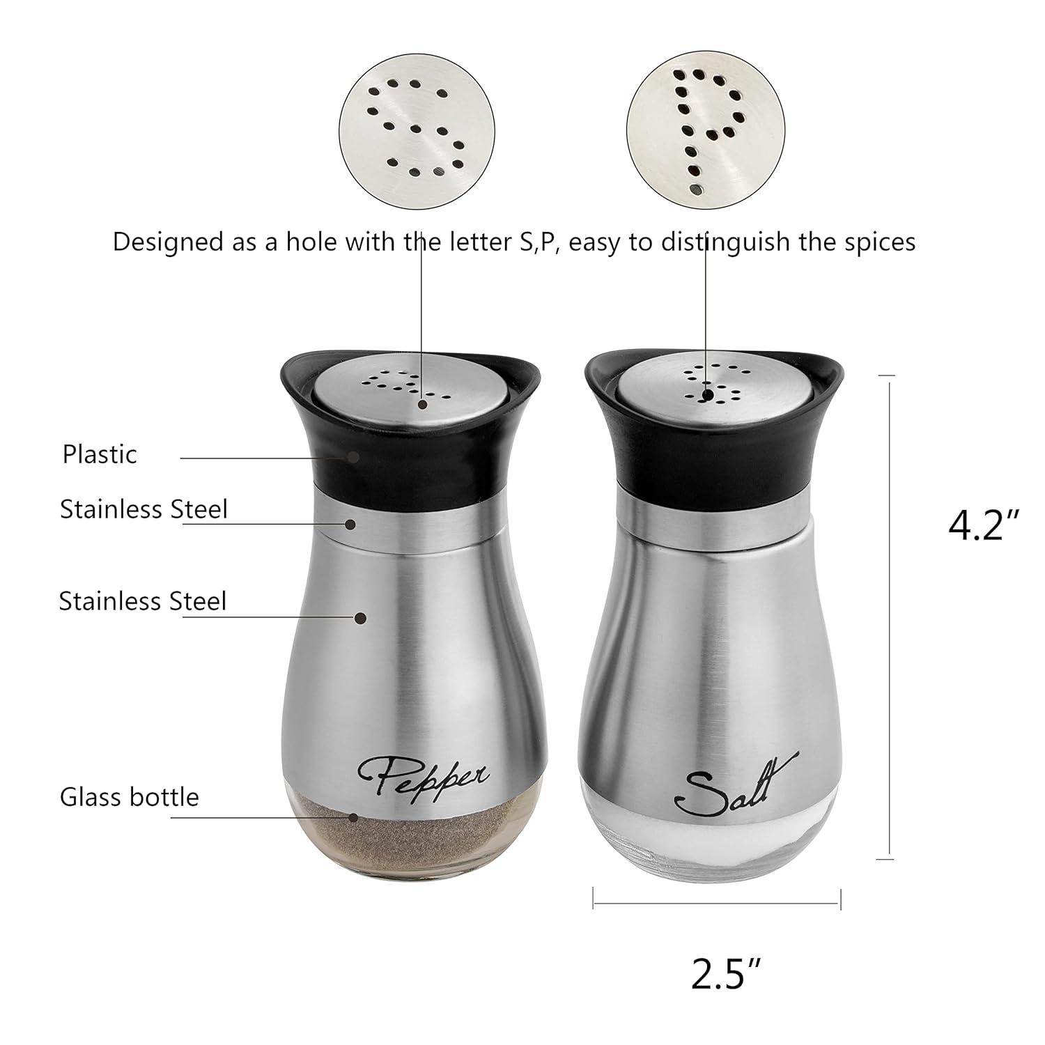 Juvale Stainless Steel Salt and Pepper Shakers Set with Glass Bottom, Perforated "S" and "P" Caps - Modern Kitchen Decor (4oz)