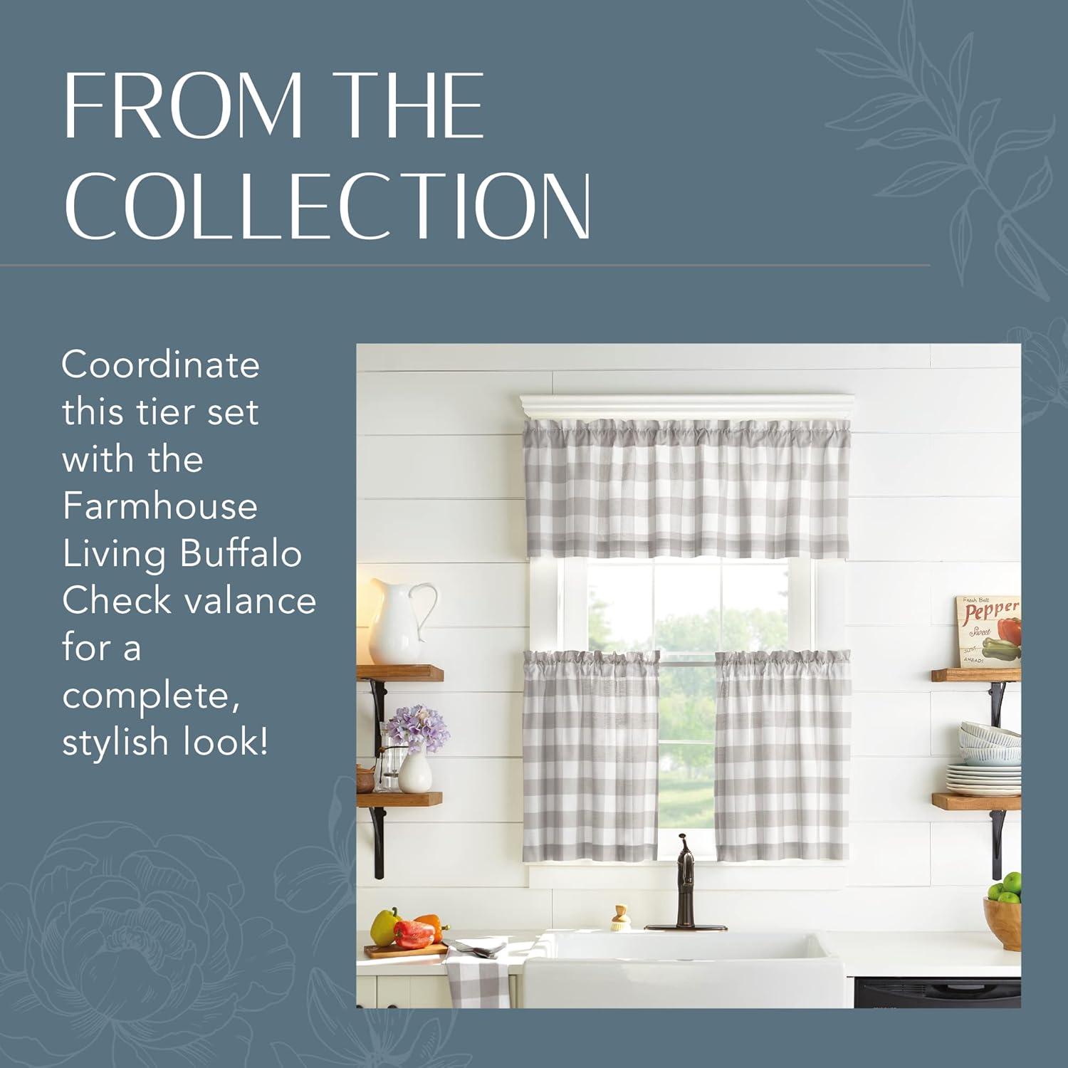 Farmhouse Living Buffalo Check Kitchen Tier Window Curtain Set of 2 - 30" x 36" - Gray/White - Elrene Home Fashions
