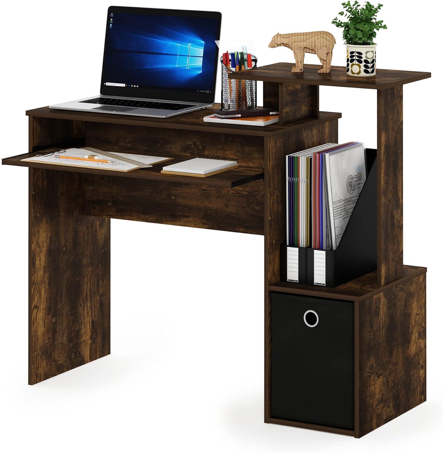 Furinno Multipurpose Computer Desk Home Office Writing Study Laptop Table w/ Drawer & Keyboard Tray,Amber Pine/Black