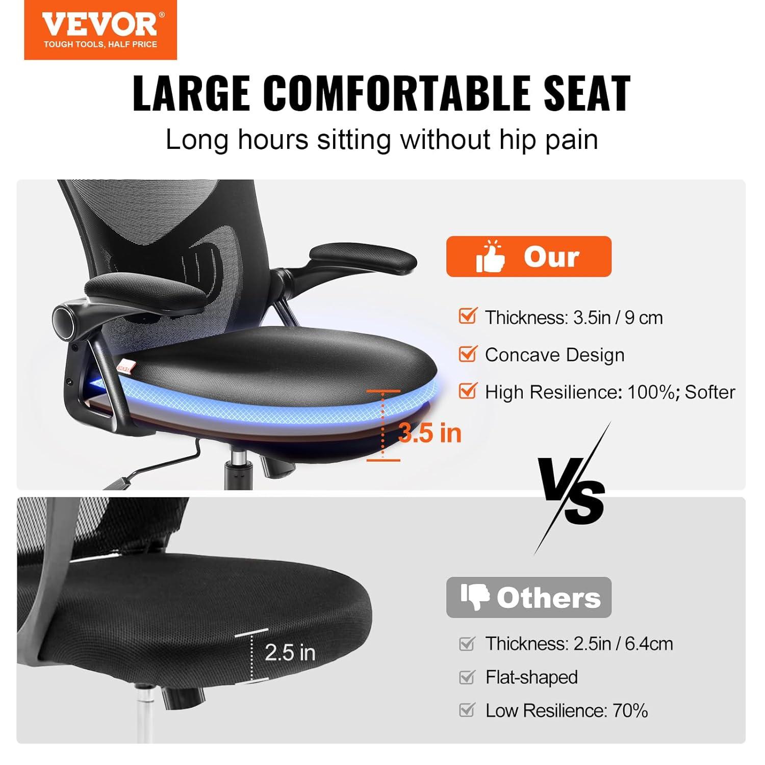 VEVOR Office Chair with Adjustable Lumbar Support, High Back Ergonomic Desk Chair with Adjustable Headrest, 2D Armrest, Ergonomic Office Chair Backrest, Computer Chair for Home Office
