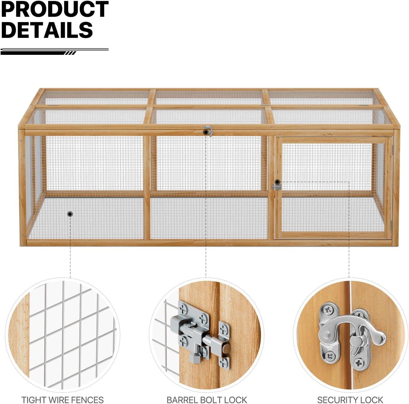 MoNiBloom 68" Wooden Chicken Coop Cage Rabbit Hutch Enclosure Poultry Pet Hutch Garden Backyard with Mesh Run Cage House Indoor and Outdoor Use (Natural)